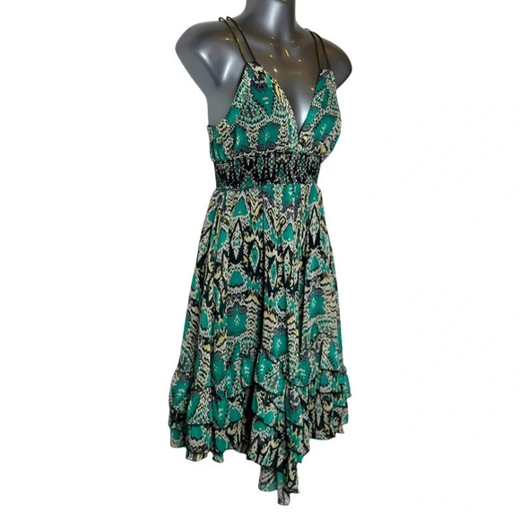 Arden Mini Fit & Flare Y2K Dress Black Green Unique Metal Straps Women’s… - Picture 2 of 13